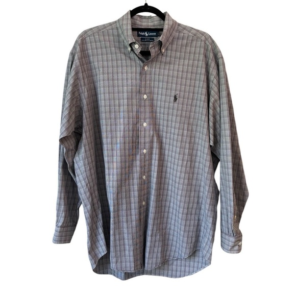 Ralph Lauren Blake 100% Two-Ply Cotton Dress Shirt Grey/Pink/White Stripes M - Picture 1 of 11